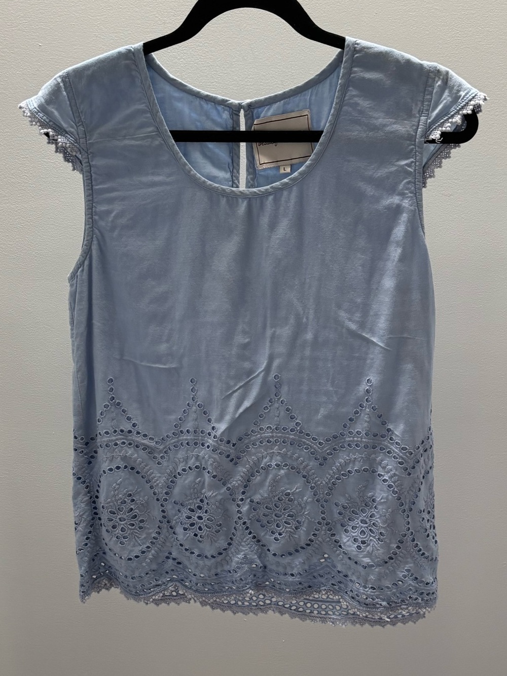 Beautiful Stories....Light Blue Eyelet Cap-Sleeve Blouse